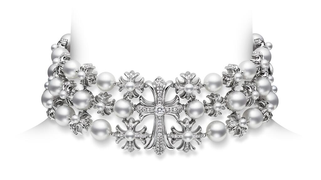 One of four two-of-a-kind pearl necklaces from the “Mikimoto Chrome Hearts” exclusive collection (price upon request) Mikimoto x CH Exclusive Necklace